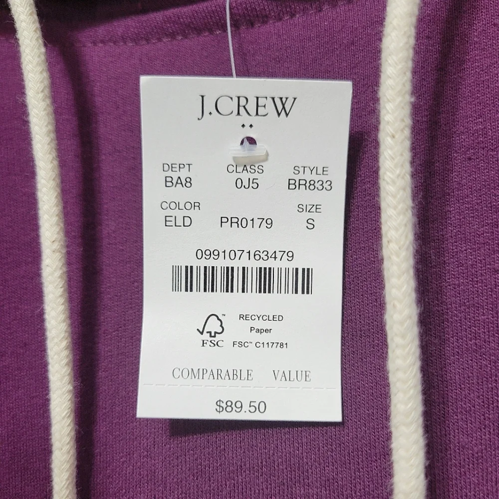 J. Crew Fleece purple vintage inspired kangaroo pocket pullover hoodie